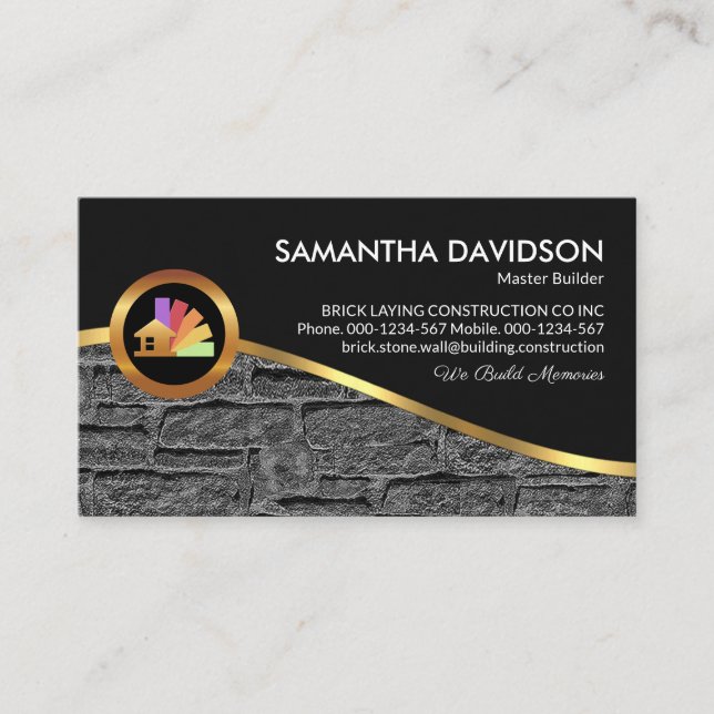 Stone Wall Gold Wave Brick Layer Business Card (Front)