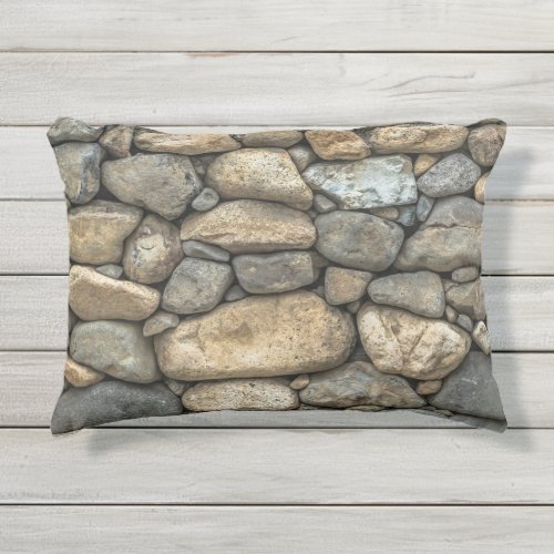 Stone Wall in Grey Beige Boulders Outdoor Pillow