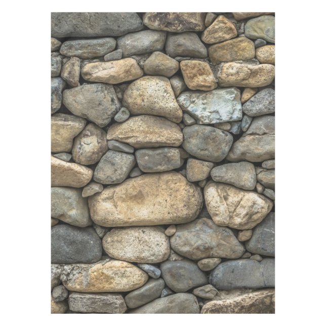 Stone Wall in Grey Beige Boulders Tablecloth (Front)