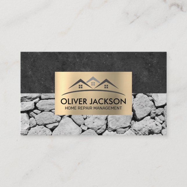 Stone Wall | Slate | Gold Metallic Business Card (Front)