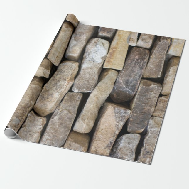 Stone Wall Stacked Rocks Wrapping Paper (Unrolled)