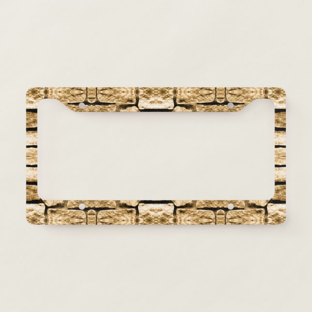 Stone Wall Tan Southwest Rustic Geometric Pattern License Plate Frame (Front)