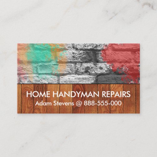 Stone Wall Wood Panel Paint Splatter Business Card