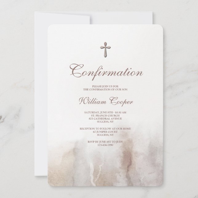 Stone Watercolor Religious Invitation (Front)
