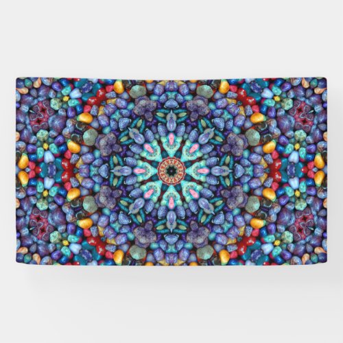 Stone Wonder  Vintage Blue Fractal Kaleidoscope Banner