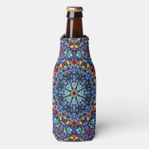 Stone Wonder  Vintage Blue Fractal Kaleidoscope Bottle Cooler