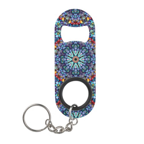 Stone Wonder  Vintage Blue Fractal Kaleidoscope Keychain Bottle Opener