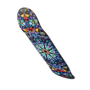 Stone Wonder Vintage Blue Fractal Kaleidoscope Skateboard