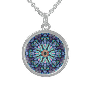 Stone Wonder Vintage Blue Fractal Kaleidoscope Sterling Silver Necklace