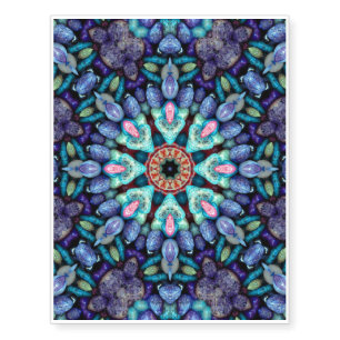 Stone Wonder Vintage Blue Fractal Kaleidoscope Temporary Tattoos