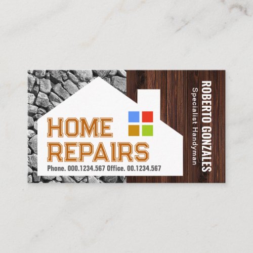 Stone Wood Building Silhouette Home Business Card