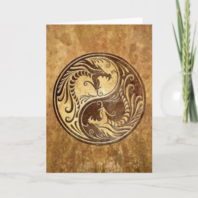 Stone Yin Yang Dragons Card (Front)
