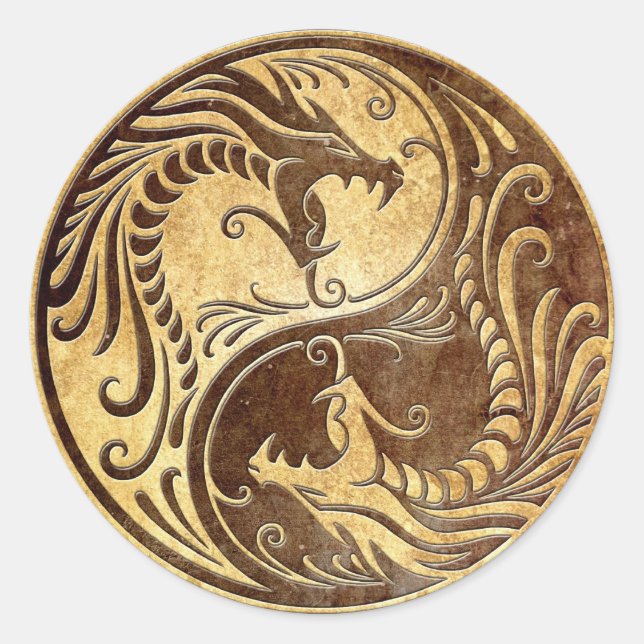 Stone Yin Yang Dragons Classic Round Sticker (Front)