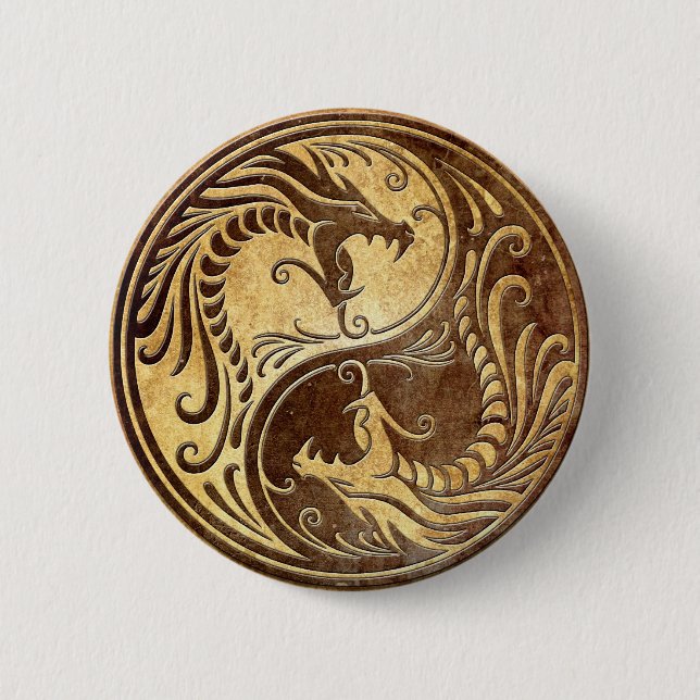 Stone Yin Yang Dragons Pinback Button (Front)