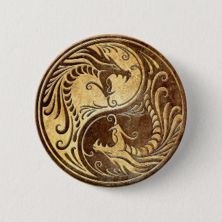 Stone Yin Yang Dragons Pinback Button
