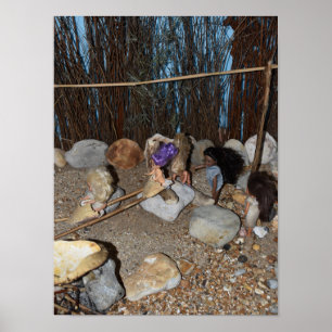 Stoneage kids playing. poster