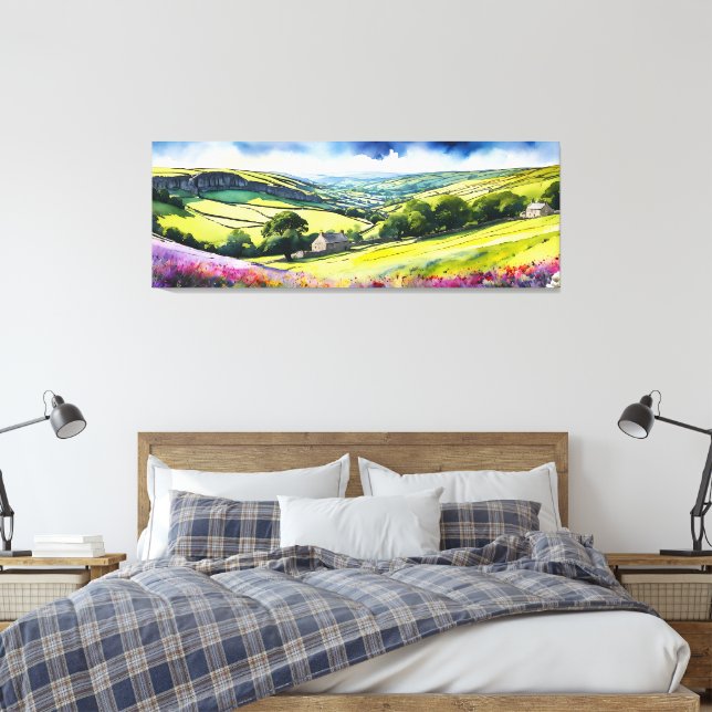 “Stonedale” Wide Landscape Yorkshire Dales Scene Canvas Print (Insitu(Bedroom))