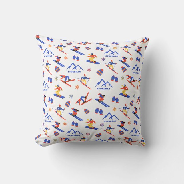 Stoneham Quebec Canada Ski Snowboard Pattern Throw Pillow (Front)