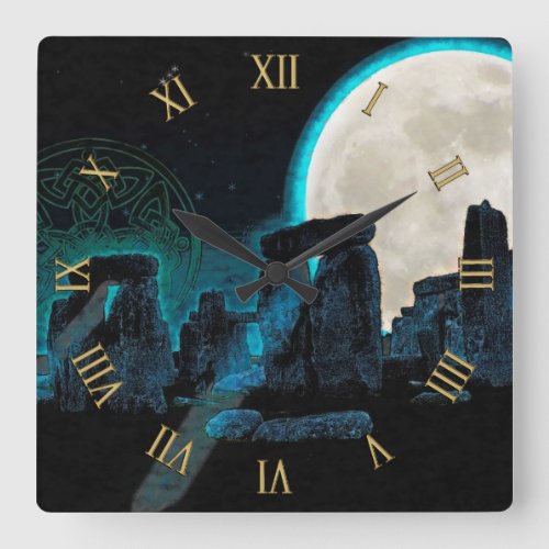 Stonehenge Celtic Standing Stones  Moon Square Wall Clock