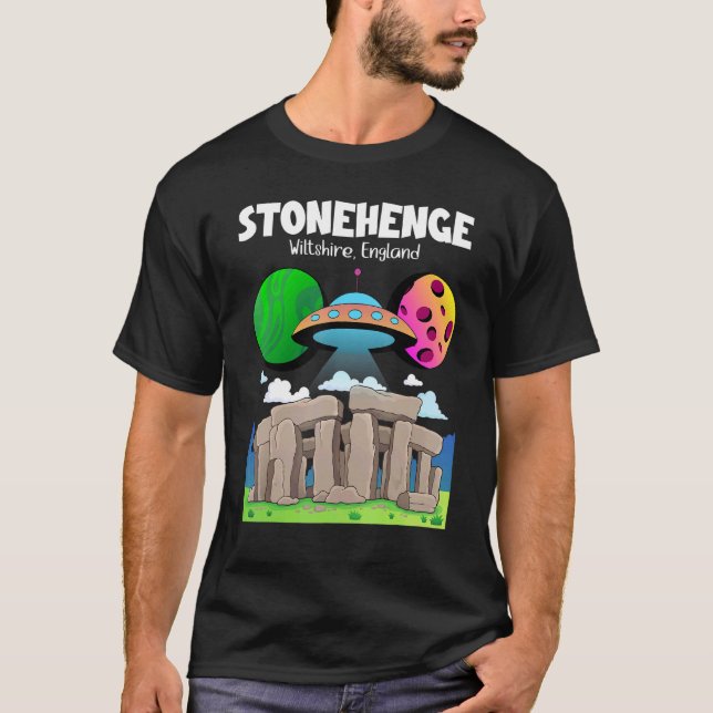 Stonehenge England Souvenir  Flying Saucer In Spac T-Shirt (Front)