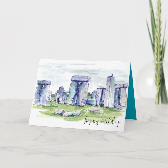 Stonehenge Happy Birthday Rocks Blackbird Card (Front)