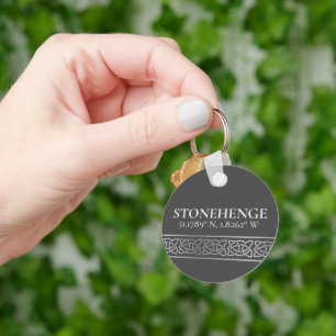 Stonehenge Latitude Longitude Dark Keychain