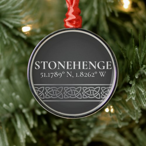 Stonehenge Latitude  Longitude Dark  Metal Ornament