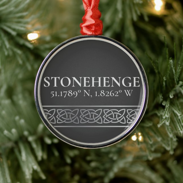 Stonehenge Latitude  Longitude Dark  Metal Ornament (Tree)