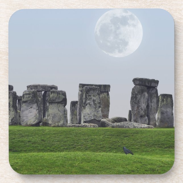 Stonehenge & Moon Ancient Historic Site of Power Beverage Coaster (Front)