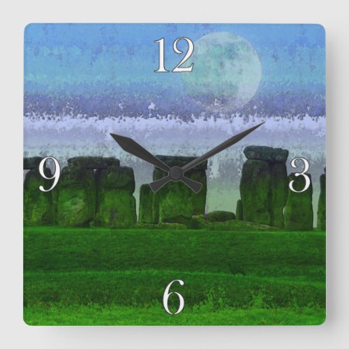 Stonehenge  Moon Ancient Historic Site of Power Square Wall Clock