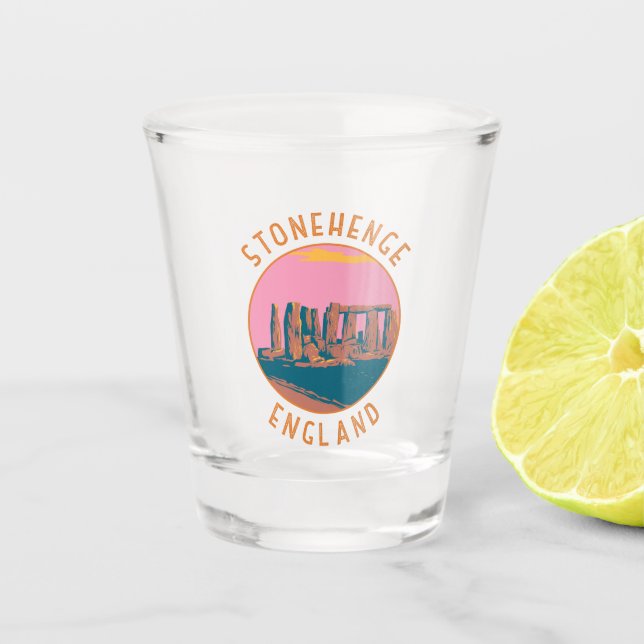 Stonehenge Retro Distressed Circle Shot Glass (Front)