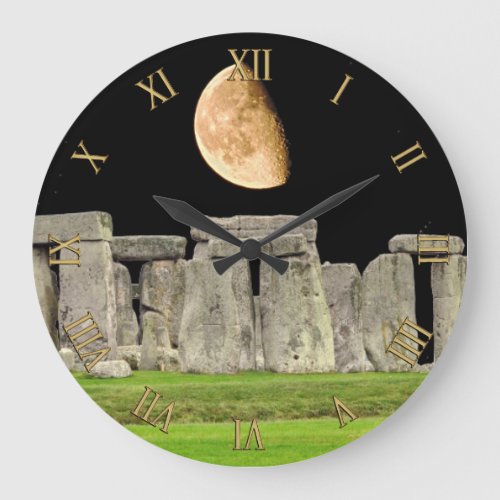 Stonehenge Standing Stones at Moonrise Large Clock