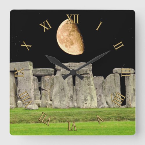 Stonehenge Standing Stones at Moonrise Square Wall Clock