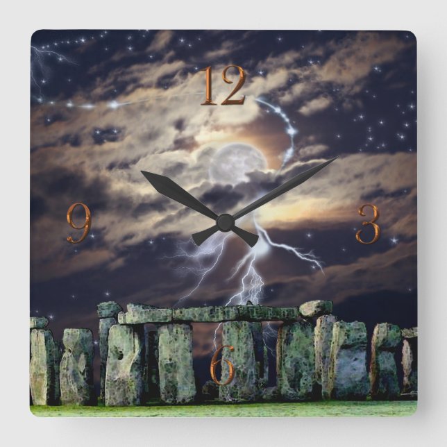 Stonehenge Standing Stones & Moon Fantasy Square Wall Clock (Front)