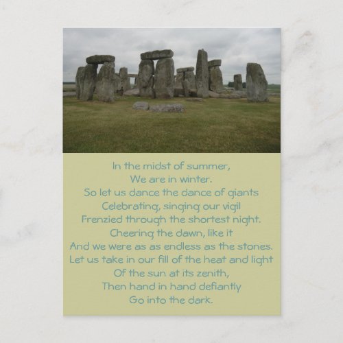 Stonehenge Summer Solstice Poem Postcard