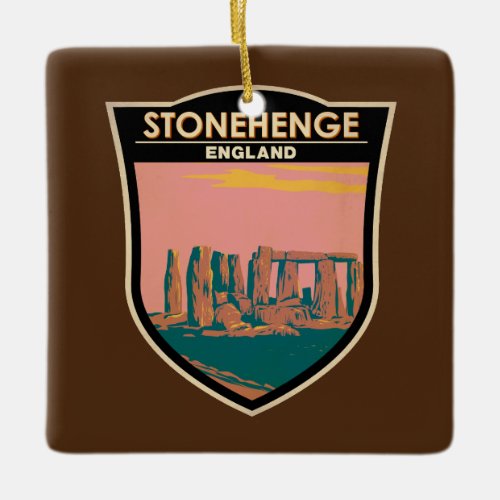 Stonehenge Travel Art Retro Illustration Ceramic Ornament