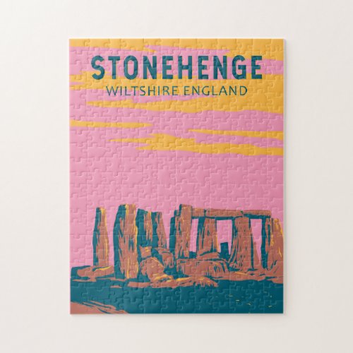 Stonehenge Travel Art Retro Illustration Jigsaw Puzzle