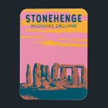 Stonehenge Travel Art Retro Illustration Magnet<br><div class="desc">Stonehenge vector artwork.  It consists of an outer ring of vertical sarsen standing stones,  each around 13 feet high,  seven feet wide,  and weighing around 25 tons,  topped by connecting horizontal lintel stones.</div>