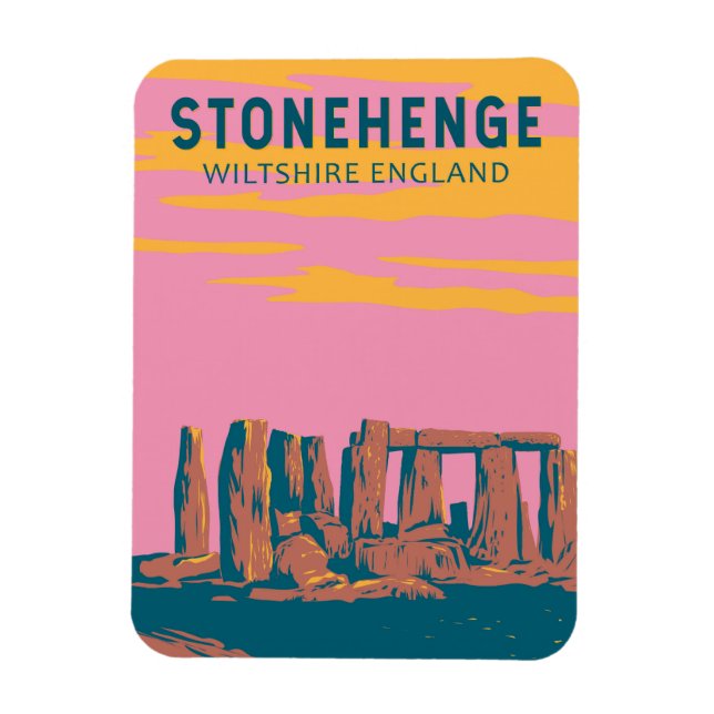 Stonehenge Travel Art Retro Illustration Magnet (Vertical)