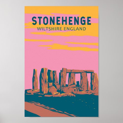 Stonehenge Travel Art Retro Illustration Poster