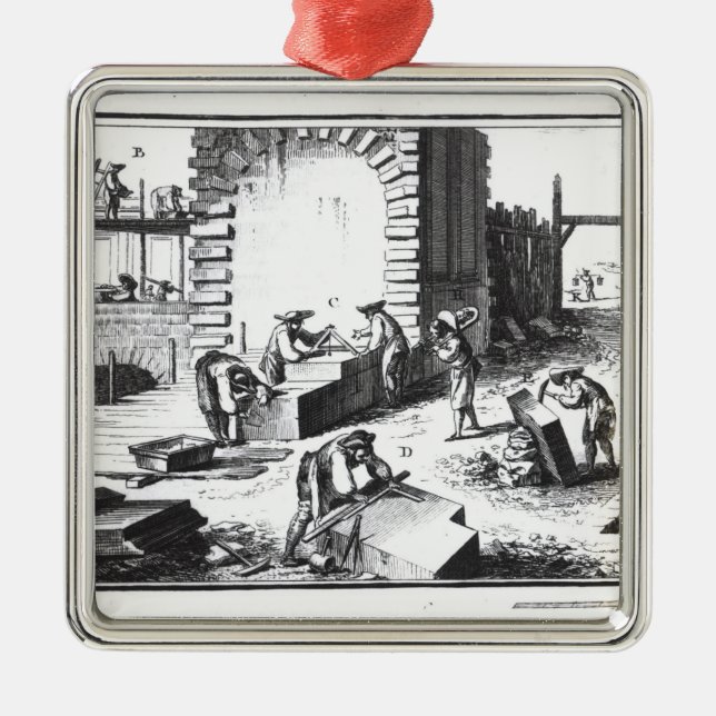 Stonemasons at work, engraved by Lucotte Metal Ornament (Front)