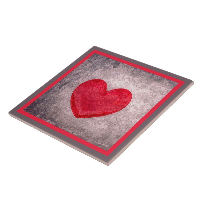 Stonewashed Heart in Gray and Red Ceramic Tile (Side)