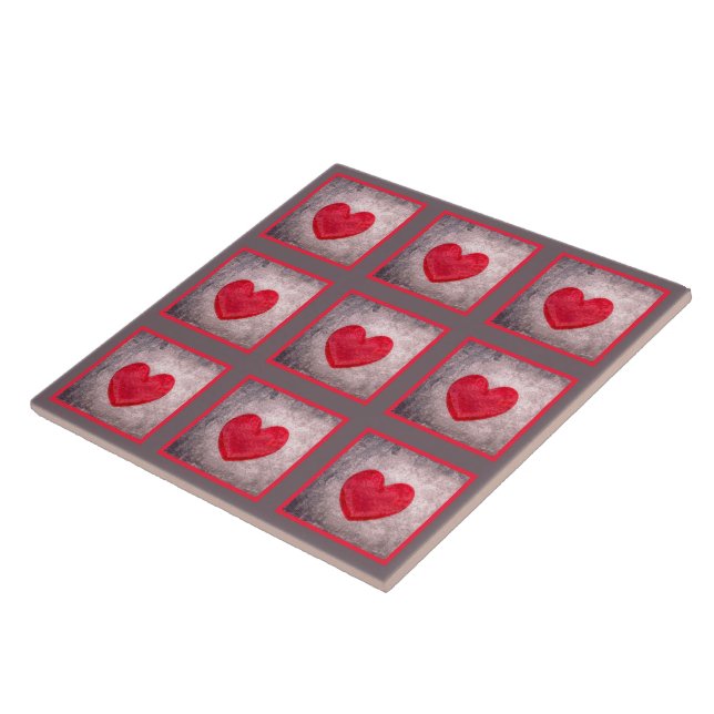 Stonewashed Heart in Gray and Red Plaid Ceramic Tile (Side)