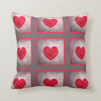 Stonewashed Heart in Gray and Red Plaid Throw Pillow