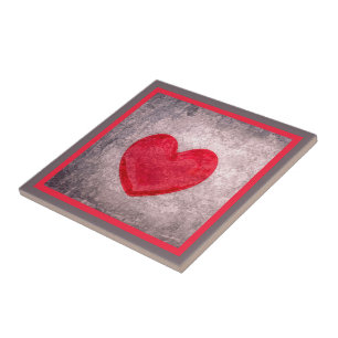 Stonewashed Heart in Gray and Red Tile