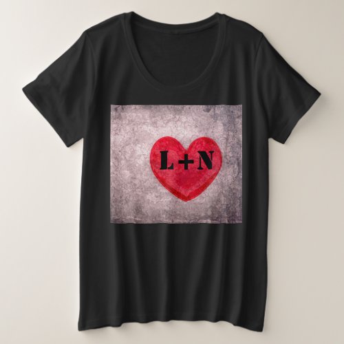 Stonewashed Heart Monogram Personalize Plus Size T_Shirt