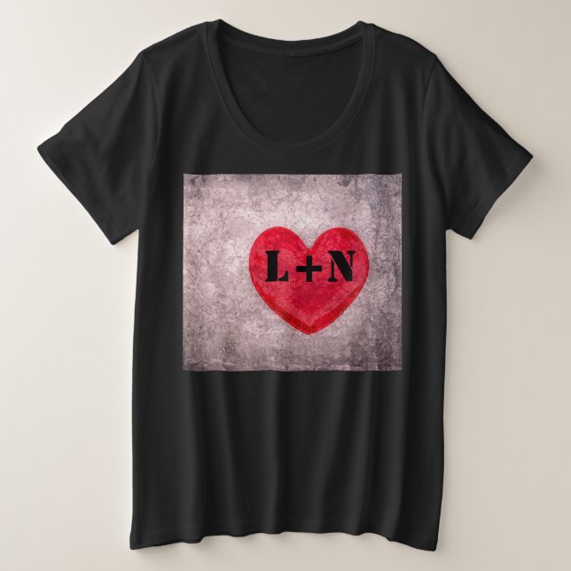 Stonewashed Heart Monogram Personalize Plus Size T-Shirt (Design Front)