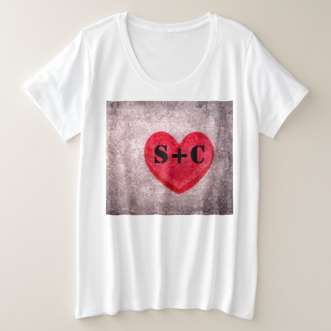 Stonewashed Heart Monogram Personalize Plus Size T-Shirt (Design Front)