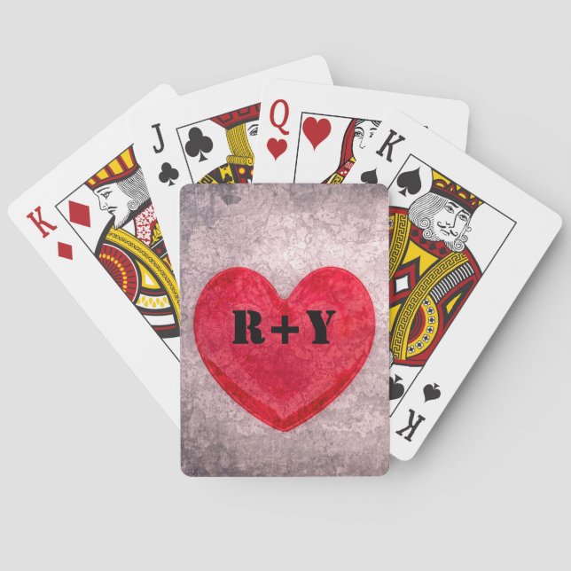 Stonewashed Heart Monogram Personalize Poker Cards (Back)