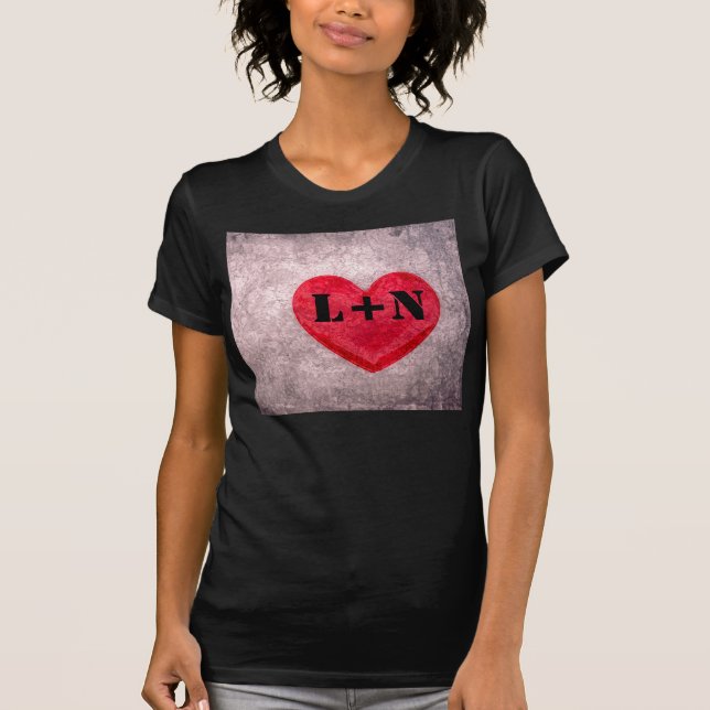 Stonewashed Heart Monogram Personalize T-Shirt (Front)